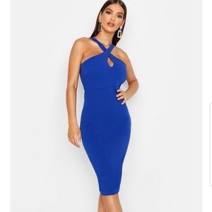 Twist Front Crepe Midi Dress